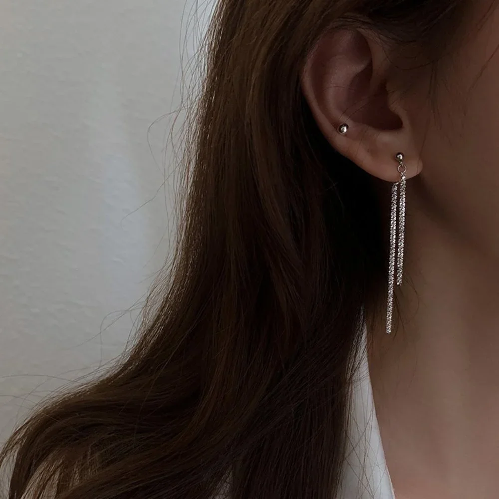 #NEW 925 Sterling Silver Shiny Chain Drop Earrings A